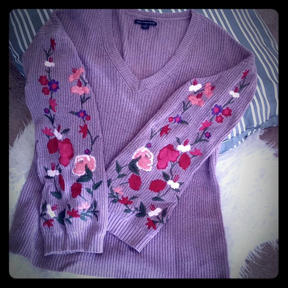 AEO Embroidered wool blend sweater